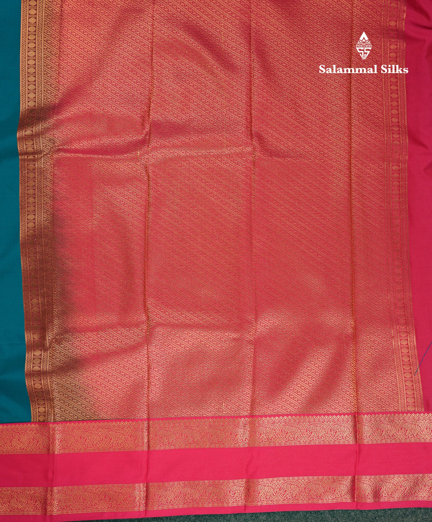 Beautiful Peacock Blue Semi Silk Saree With Contrast Pink Traditional Rettapet Border