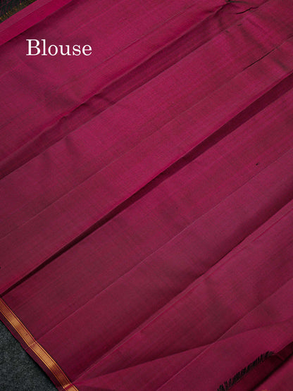 Beautiful Magenta Zari Buttas Pure Kanjivaram Silk Saree With Komatha Design Border