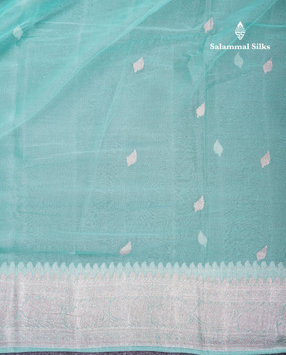 Beautiful Sea Blue Handloom Banaras Pure Chiffon Saree With Fancy Border
