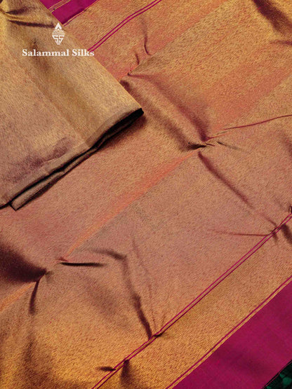 Beautiful Bottle Green 8Kol Pure Kanjivaram Silk Saree With Contrast Maroon Traditional Raising Temple Border