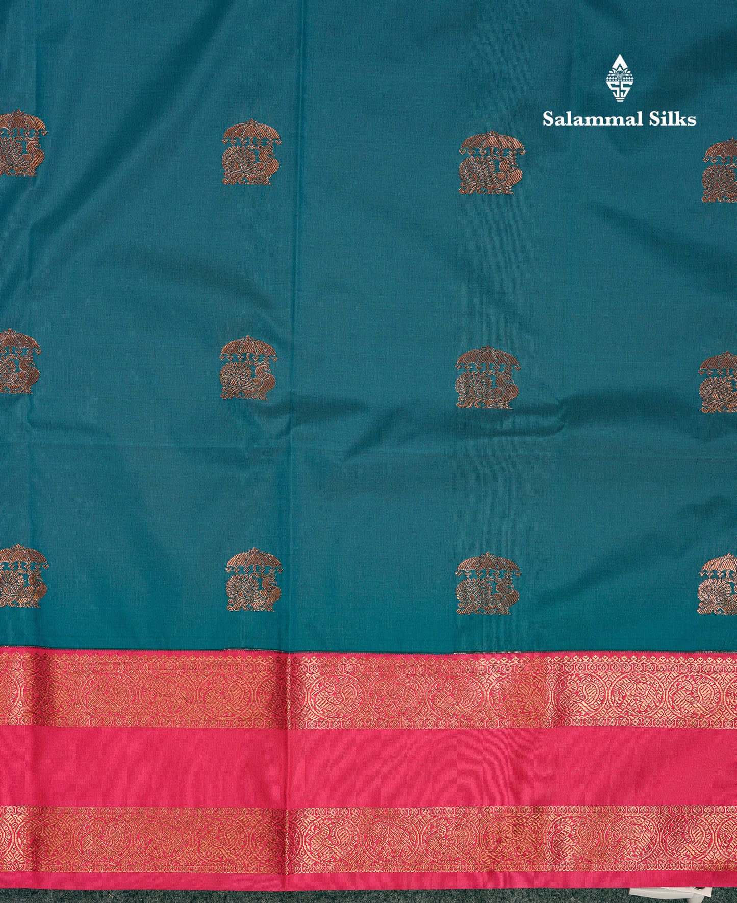 Beautiful Peacock Blue Semi Silk Saree With Contrast Pink Traditional Rettapet Border