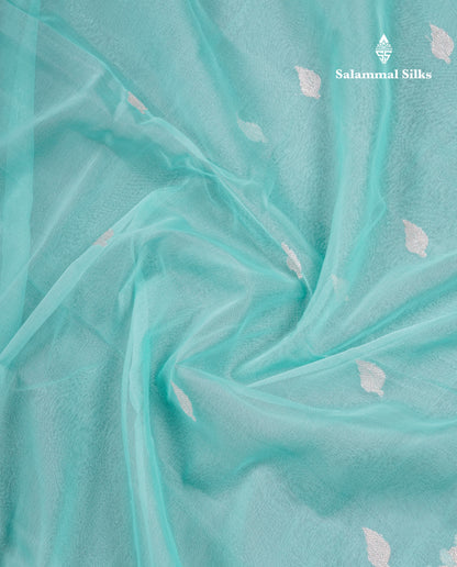 Beautiful Sea Blue Handloom Banaras Pure Chiffon Saree With Fancy Border