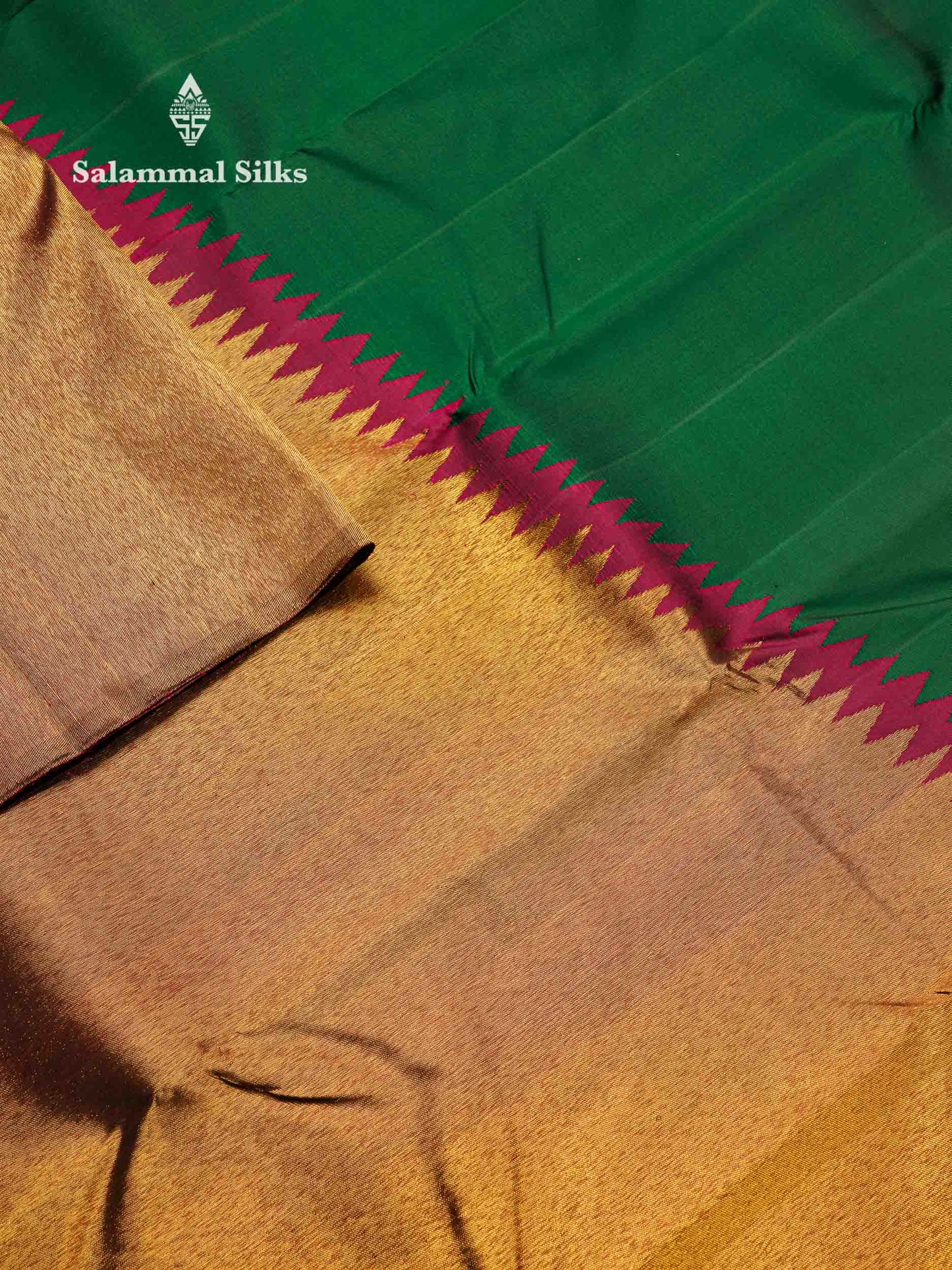 Beautiful Bottle Green 8Kol Pure Kanjivaram Silk Saree With Contrast Maroon Traditional Raising Temple Border