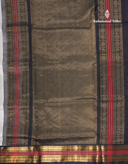 Half White Pure Silk Cotton Saree With Contrast Black Traditional Border