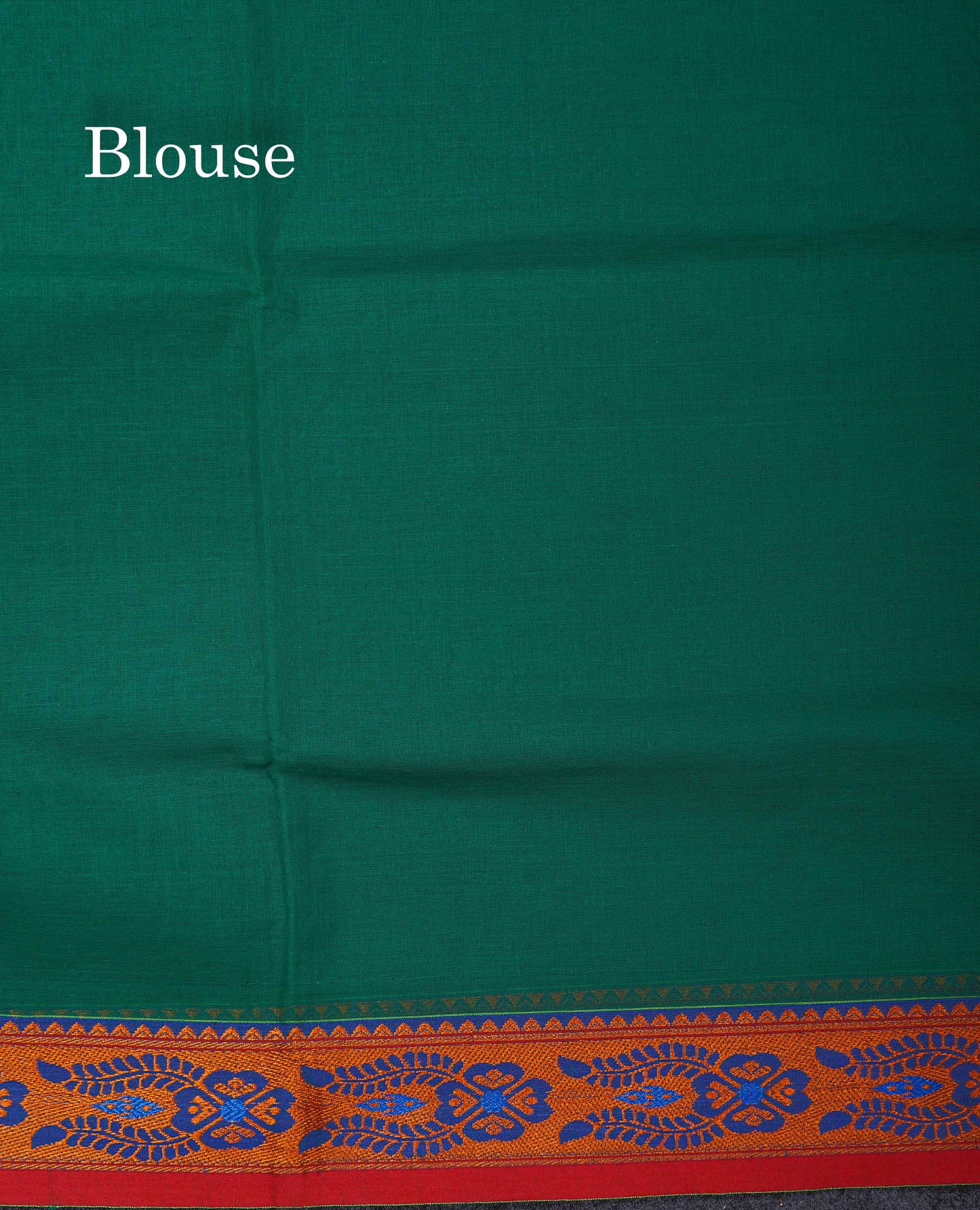 Beautiful Bottle Green Plain Pure Cotton Saree With Contrast Red Thread Work Traditional Border