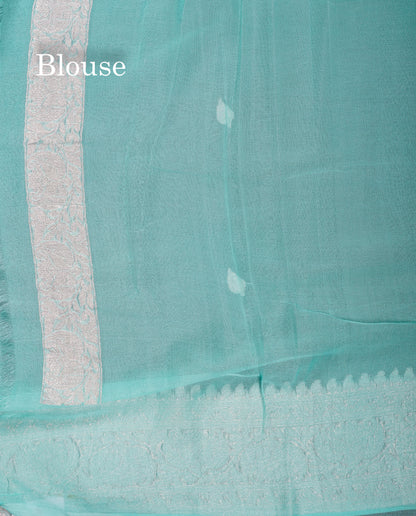 Beautiful Sea Blue Handloom Banaras Pure Chiffon Saree With Fancy Border
