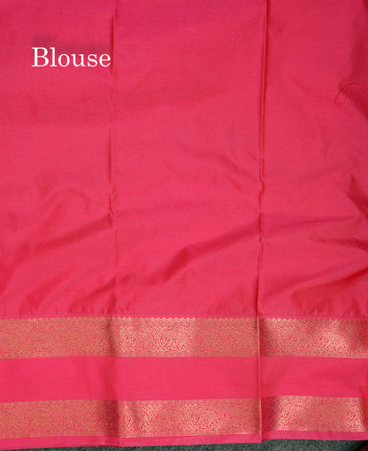 Beautiful Peacock Blue Semi Silk Saree With Contrast Pink Traditional Rettapet Border