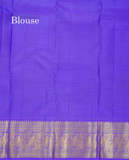 Pure Kanjivaram Silk Saree - Peacock Blue Colour Body Small Checks With Butta & Contrast Violet Evening Morning Border