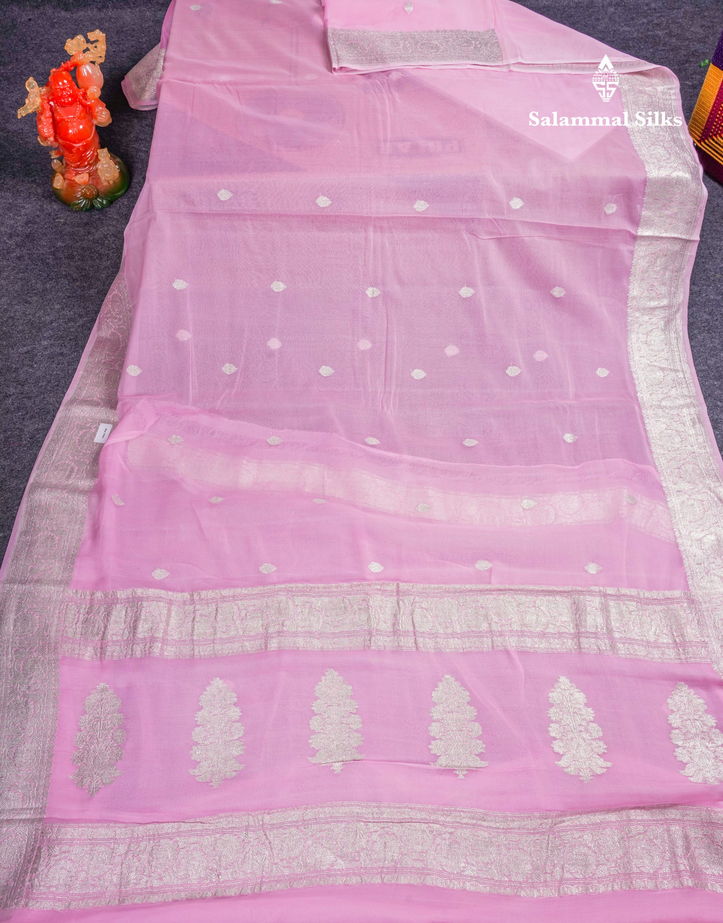 Beautiful Baby Pink Handloom Banaras Pure Chiffon Saree With Fancy Border
