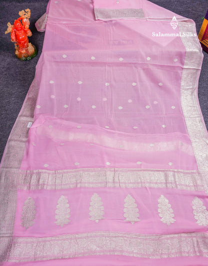 Beautiful Baby Pink Handloom Banaras Pure Chiffon Saree With Fancy Border