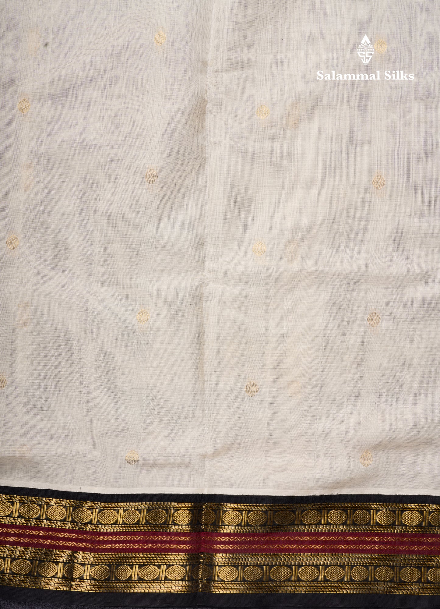 Half White Pure Silk Cotton Saree With Contrast Black Traditional Border