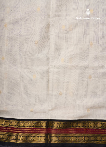 Half White Pure Silk Cotton Saree With Contrast Black Traditional Border