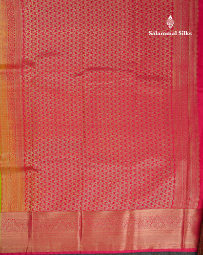 Beautiful Parrot Green Semi Silk Saree With Contrast Pink Blouse