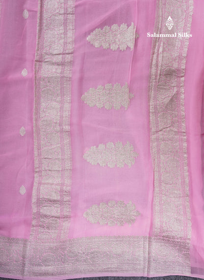 Beautiful Baby Pink Handloom Banaras Pure Chiffon Saree With Fancy Border