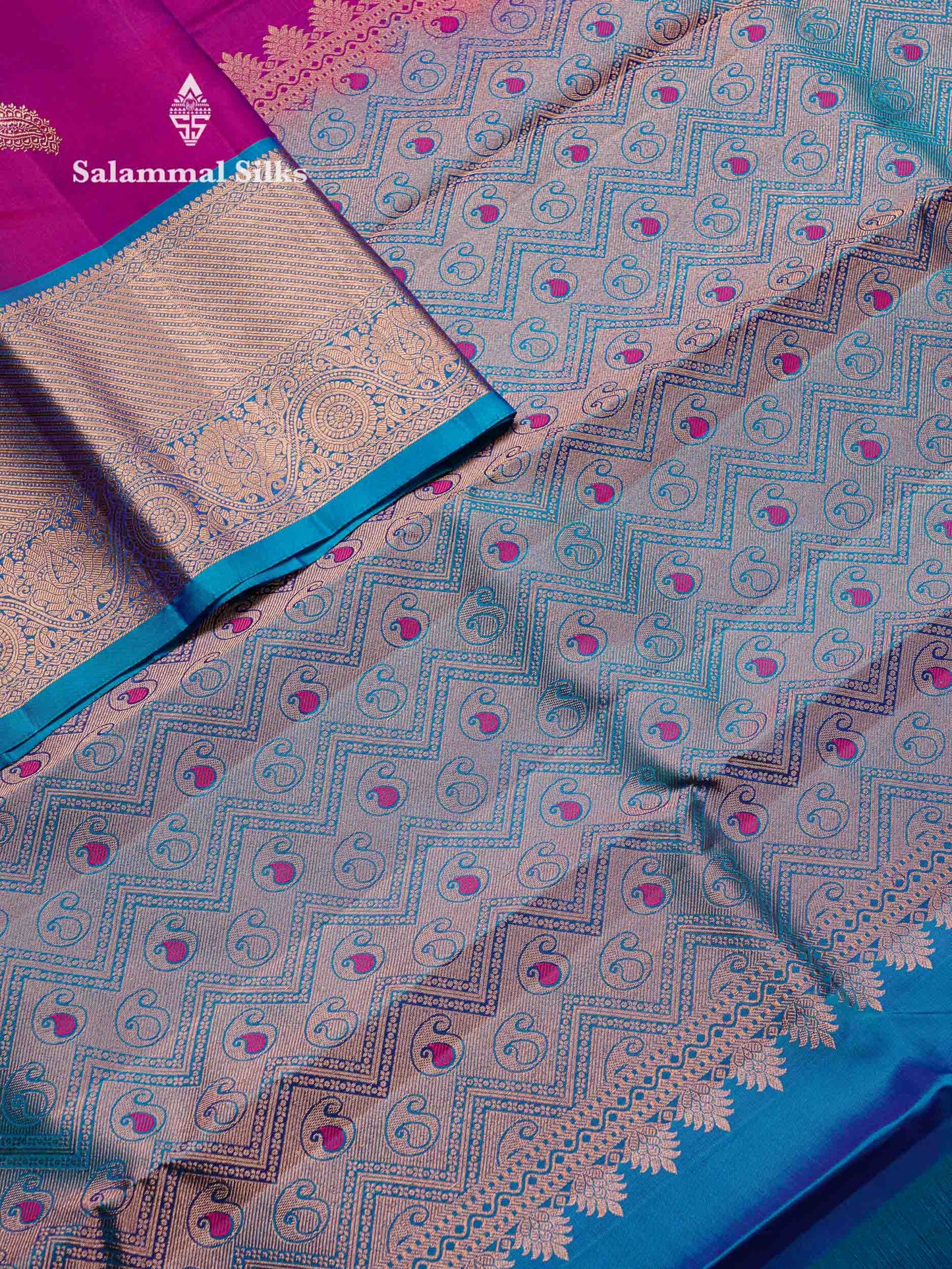 Beautiful Vadamalli Pure Kanjivaram Silk Saree With Contrast Peacock Blue Traditional Evening Morning Border