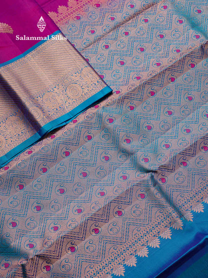 Beautiful Vadamalli Pure Kanjivaram Silk Saree With Contrast Peacock Blue Traditional Evening Morning Border