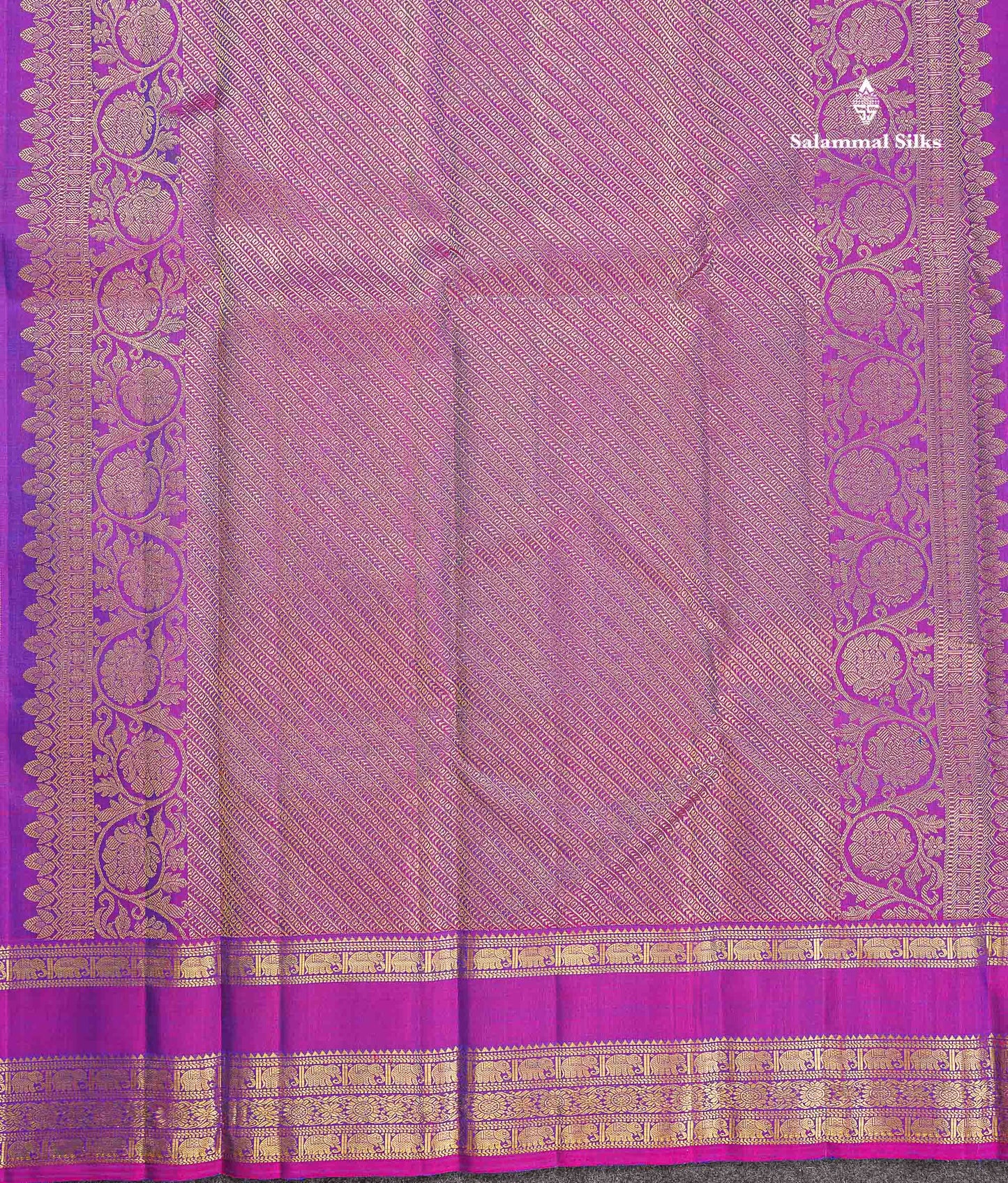 Pure Kanjivaram Silk Saree - Sapphire Blue Colour Body Checks With Butta & Contrast Purple Traditional Gap Border