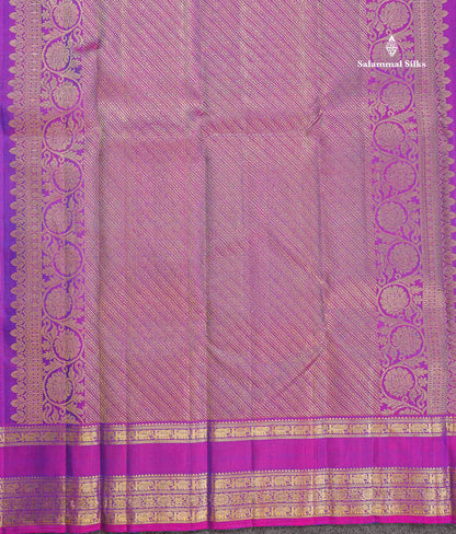 Pure Kanjivaram Silk Saree - Sapphire Blue Colour Body Checks With Butta & Contrast Purple Traditional Gap Border