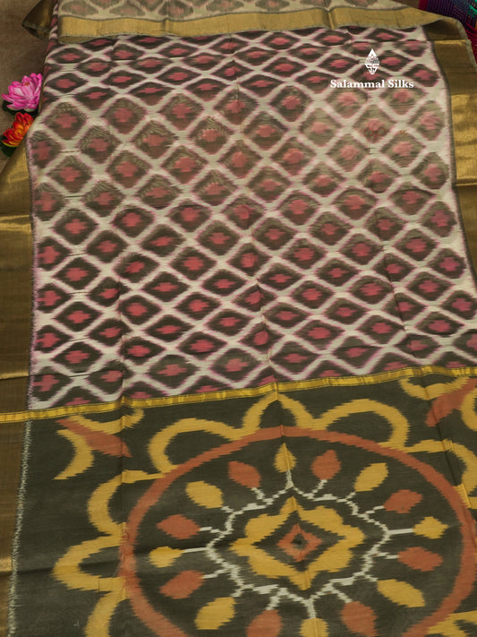 Premium White Pochampalli SICO Cotton Saree With Gold Zari Border