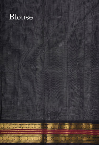 Half White Pure Silk Cotton Saree With Contrast Black Traditional Border
