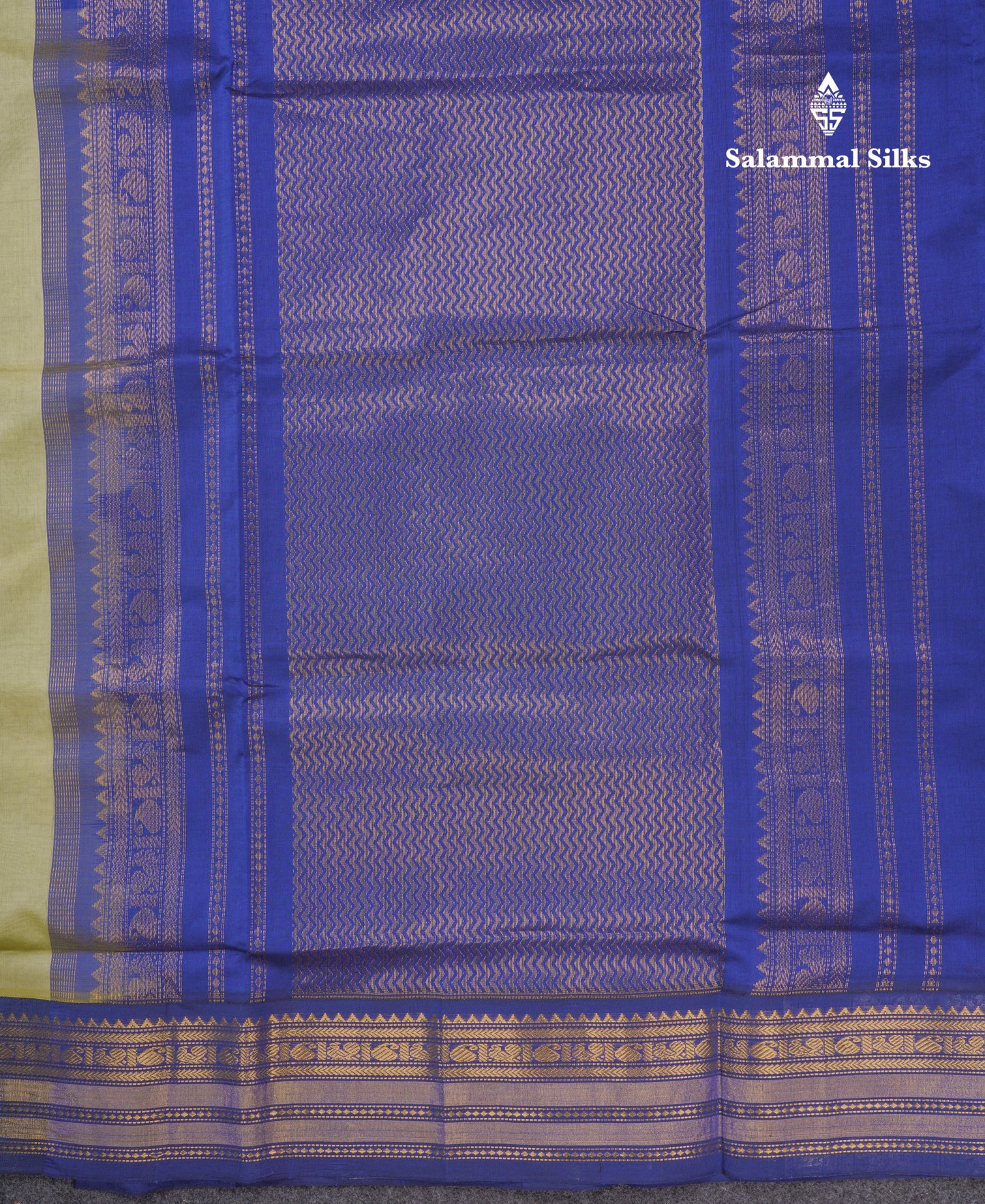 Light Elaichi Green Semi Silk Cotton Saree With Contrast Navy Blue Traditional Border