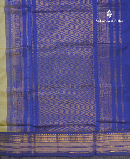 Light Elaichi Green Semi Silk Cotton Saree With Contrast Navy Blue Traditional Border