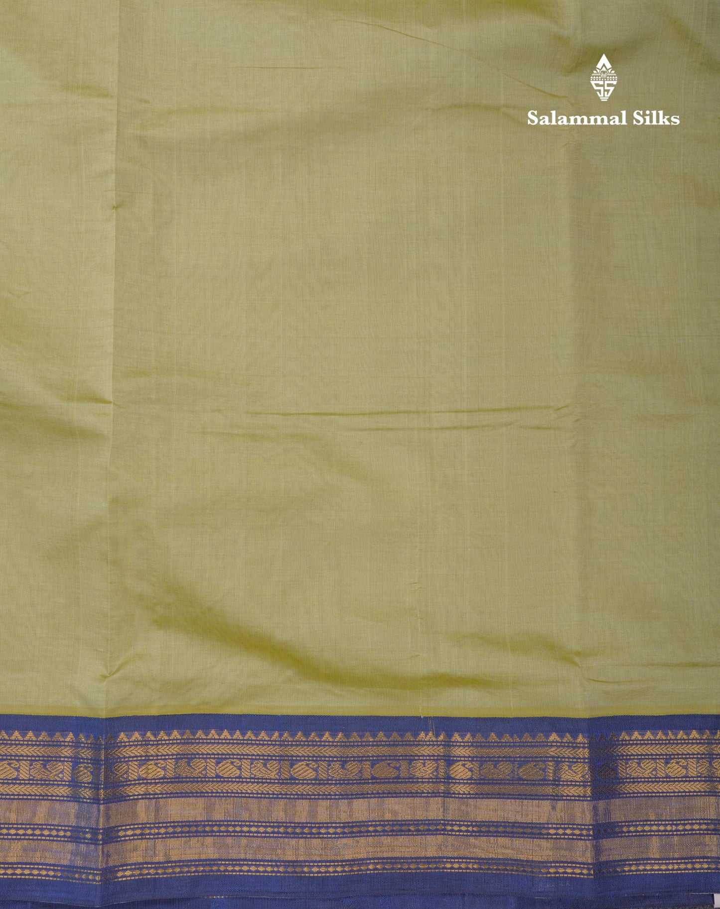 Light Elaichi Green Semi Silk Cotton Saree With Contrast Navy Blue Traditional Border