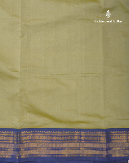 Light Elaichi Green Semi Silk Cotton Saree With Contrast Navy Blue Traditional Border