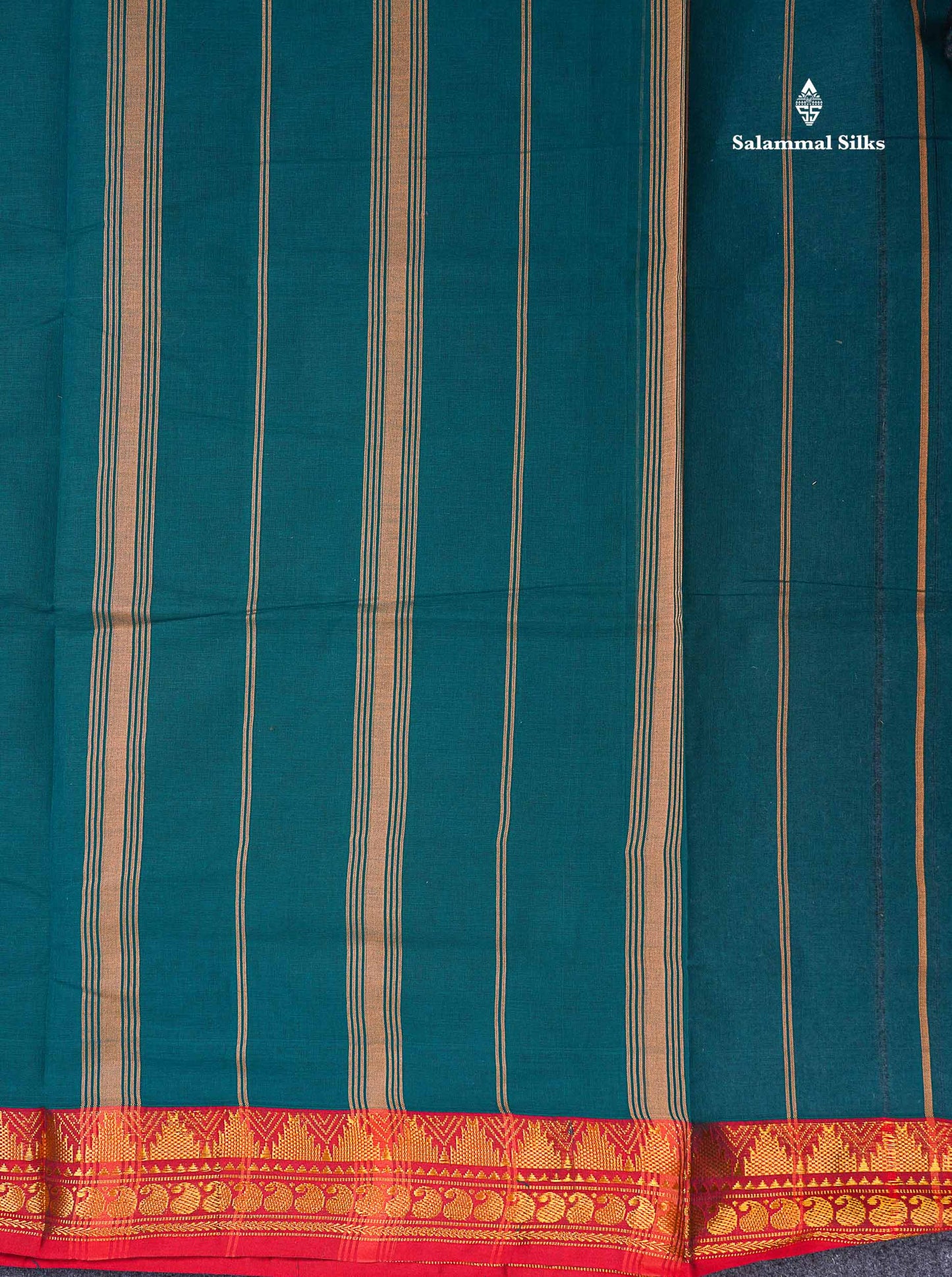 Beautiful Dual Tone Blue Plain Pure Cotton Saree With Contrast Red Traditional Border