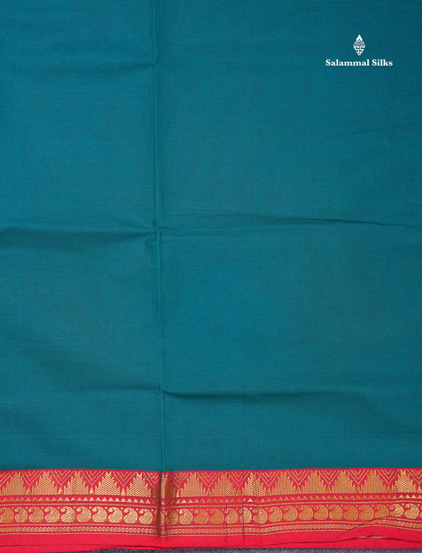 Beautiful Dual Tone Blue Plain Pure Cotton Saree With Contrast Red Traditional Border