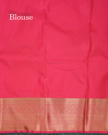 Beautiful Parrot Green Semi Silk Saree With Contrast Pink Blouse