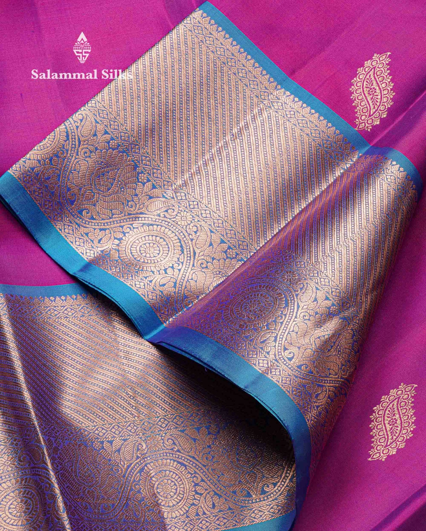 Beautiful Vadamalli Pure Kanjivaram Silk Saree With Contrast Peacock Blue Traditional Evening Morning Border
