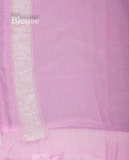 Beautiful Baby Pink Handloom Banaras Pure Chiffon Saree With Fancy Border