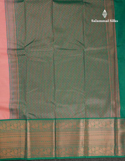 Beautiful Dark Peach Semi Silk Saree With Contrast Sapphire Green Traditional Evening Morning Border