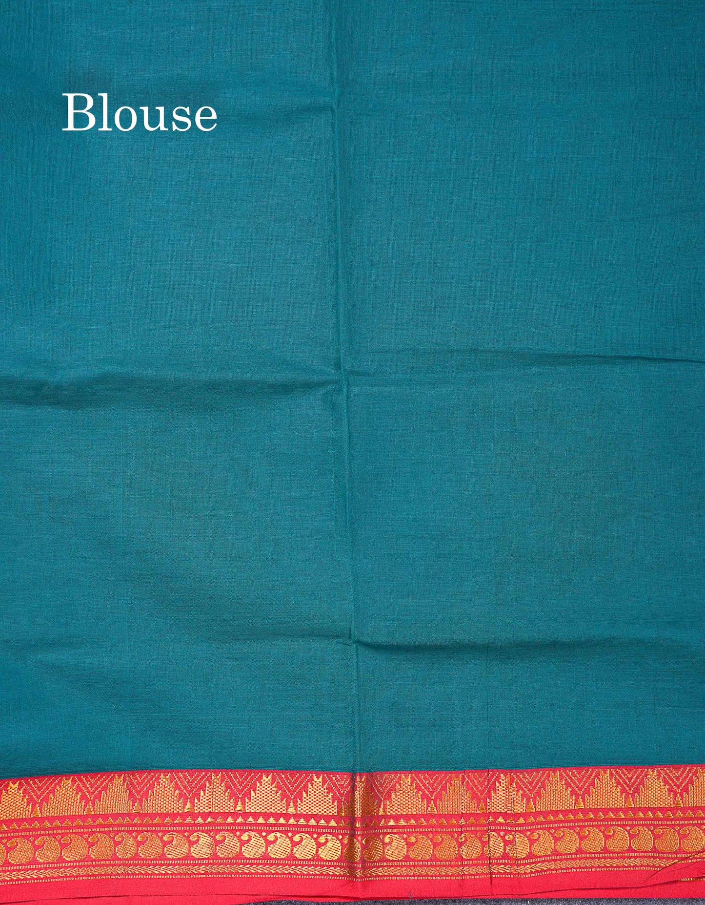 Beautiful Dual Tone Blue Plain Pure Cotton Saree With Contrast Red Traditional Border