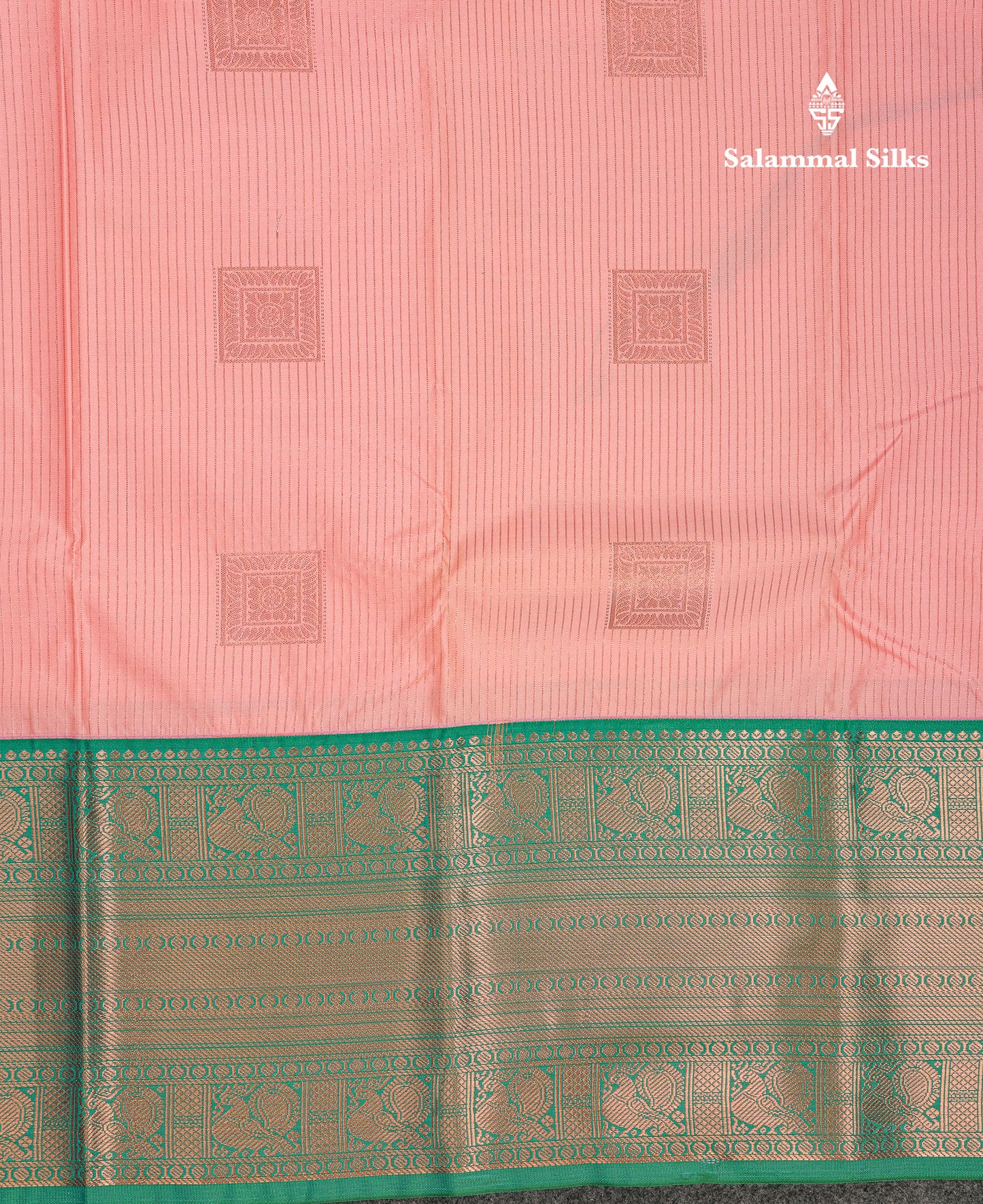 Beautiful Dark Peach Semi Silk Saree With Contrast Sapphire Green Traditional Evening Morning Border