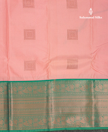 Beautiful Dark Peach Semi Silk Saree With Contrast Sapphire Green Traditional Evening Morning Border
