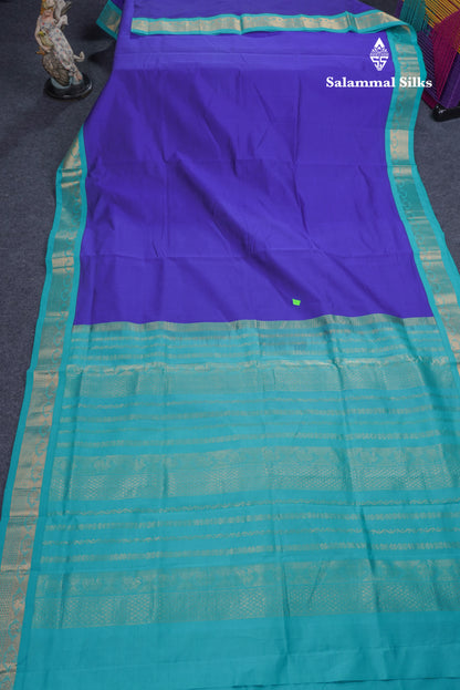 Royal Blue Plain Semi Silk Cotton Saree With Contrast Sapphire Blue Border