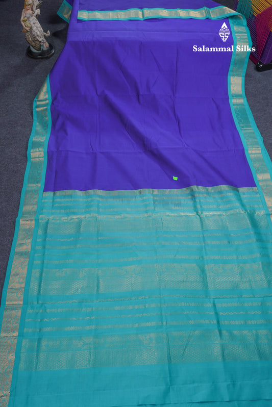 Royal Blue Plain Semi Silk Cotton Saree With Contrast Sapphire Blue Border