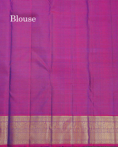Pure Kanjivaram Silk Saree - Peacock Blue Colour Body Small Checks With Butta & Contrast Purple Border