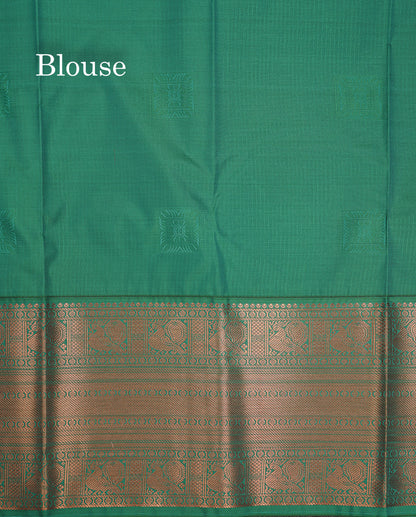 Beautiful Dark Peach Semi Silk Saree With Contrast Sapphire Green Traditional Evening Morning Border