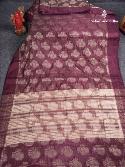 Beautiful Dark Magenta Semi Raw Silk Saree With Fancy Border