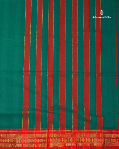 Beautiful Parrot Green Plain Pure Cotton Saree With Contrast Orange Traditional Border