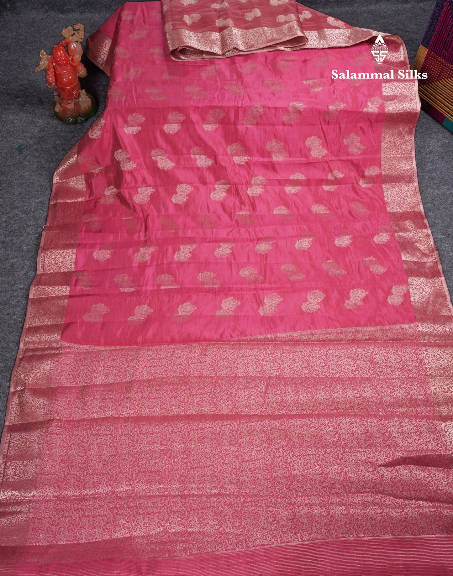 Beautiful Pinkish Peach Semi Raw Silk Saree With Fancy Border
