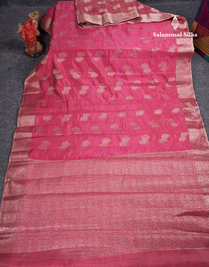 Beautiful Pinkish Peach Semi Raw Silk Saree With Fancy Border