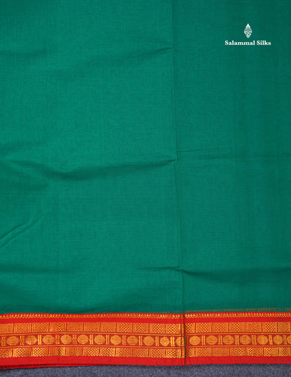 Beautiful Parrot Green Plain Pure Cotton Saree With Contrast Orange Traditional Border