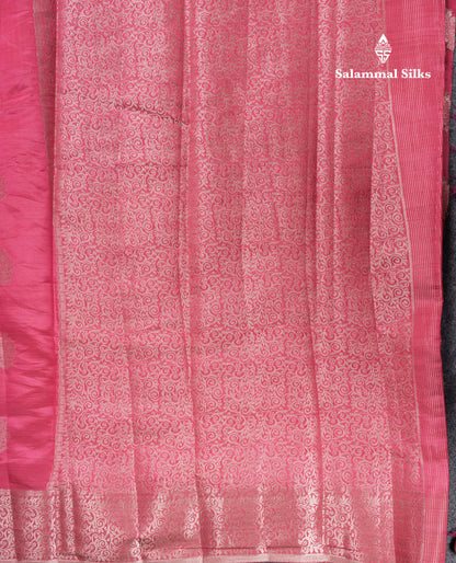 Beautiful Pinkish Peach Semi Raw Silk Saree With Fancy Border