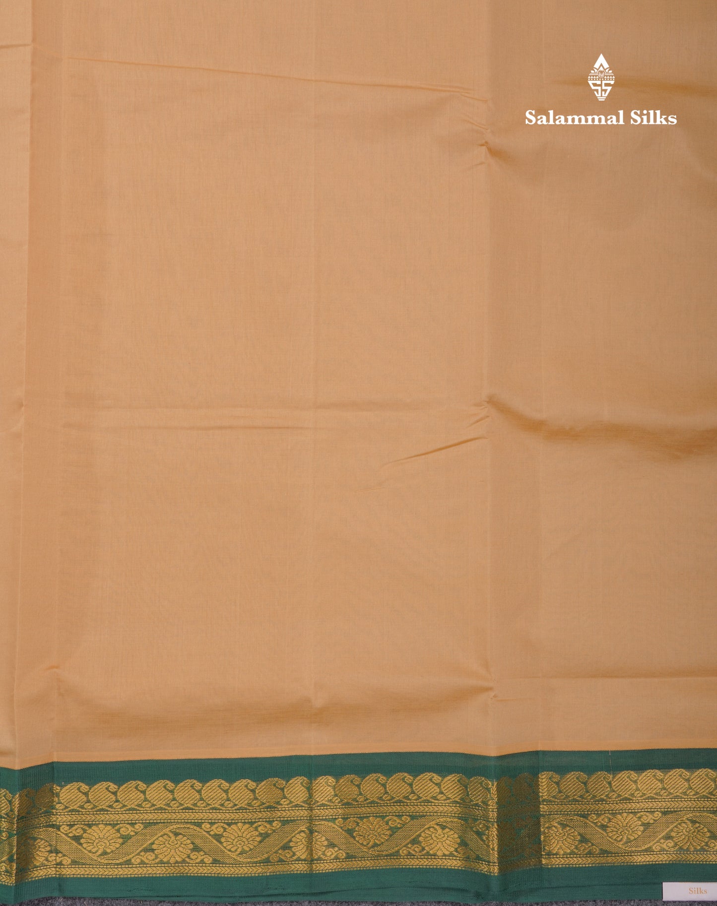 Sandal Plain Semi Silk Cotton Saree With Contrast Bottle Green Traditional Border