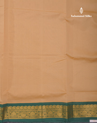 Sandal Plain Semi Silk Cotton Saree With Contrast Bottle Green Traditional Border