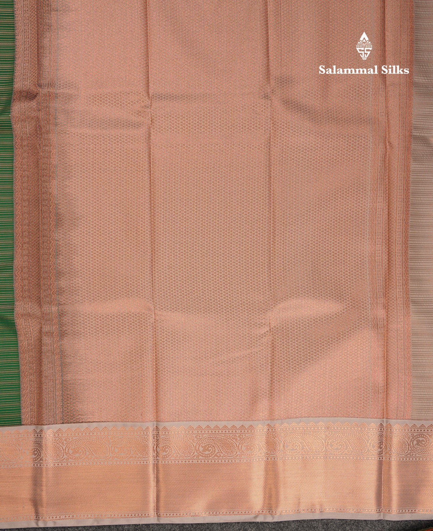 Beautiful Bottle Green Vaira Oosi Lines Semi Silk Saree With Contrast Cream Grey Traditional Border